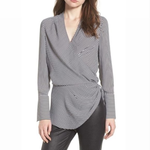 Trouve Tops - Nordstrom Trouve Black and White Striped Wrap Blouse sz M